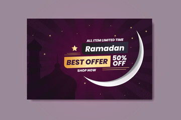 Ramadan Offer And Social Media Islamic Theme With Ramadan Kareem Lantern.