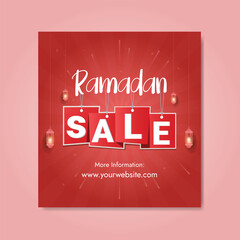 Ramadan Sale And Social Media Theme With Ramadan Kareem Lantern Crescent Stars.
