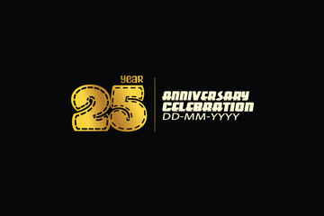 25th, 25 years, 25 year anniversary celebration abstract knit style logotype. anniversary with gold color isolated on black background-vector