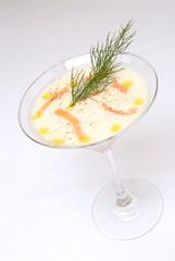 Coconut Martini cocktail garnished with dill sprigs, drink and lifestyle