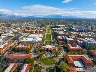 Deurstickers Arizona University of Arizona main campus aerial view including University Mall and Old Main Building in city of Tucson, Arizona AZ, USA. 