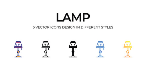 lamp Icon Design in Five style with Editable Stroke. Line, Solid, Flat Line, Duo Tone Color, and Color Gradient Line. Suitable for Web Page, Mobile App, UI, UX and GUI design.