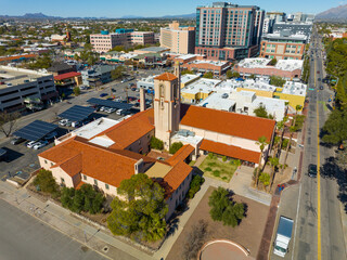 First United Methodist Church aerial view at 915 E 4th Street next to University of Arizona in...