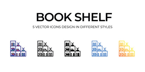 bookshelf Icon Design in Five style with Editable Stroke. Line, Solid, Flat Line, Duo Tone Color, and Color Gradient Line. Suitable for Web Page, Mobile App, UI, UX and GUI design.