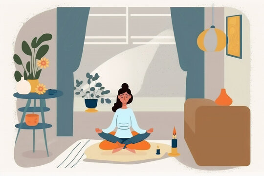 Simple illustration of woman meditating.