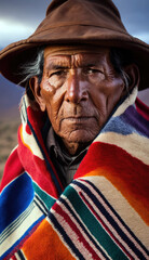 Proud Peruvian Man in Traditional Poncho - Cultural Attire Portrait (created with Generative AI)