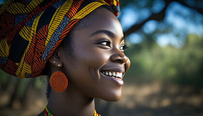 Joyful Zimbabwean Woman in Colorful Traditional Chitenge - Cultural Fashion Portrait (created with Generative AI)