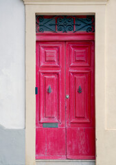 close up retro style old house door of Mediterranean architectural culture in Mediterranean island Malta