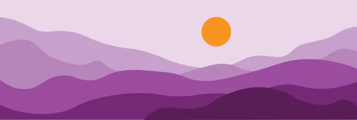 Fotobehang Purper Abstract landscape poster. Nature wall decor contemporary art print, mid century mountain background. Vector illustration  © Hanna