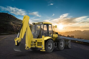 excavator on the road