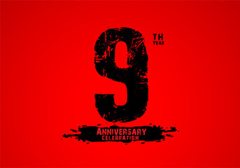 9 years anniversary celebration logotype on red background, 9th birthday logo, 9 number, anniversary year banner, anniversary design elements for invitation card and poster. number design vector