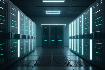 server room full of servers. AI generativ.