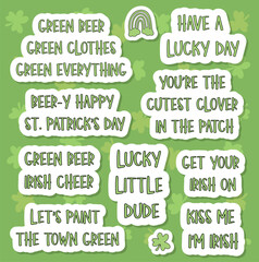 Set of stickers with quotes for St. Patrick's Day. © Alice Unicorn