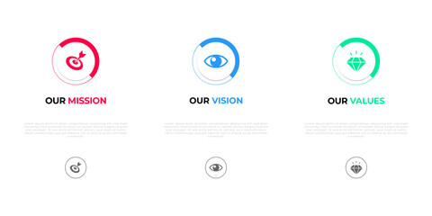 Mission vision values infographic banner template creative concept company goal infographic design with modern flat icon design vector..... 