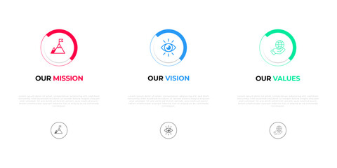 Mission vision values infographic banner template creative concept company goal infographic design with modern flat icon design vector..... 