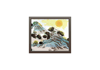 Landscape painting with a wooden frame, vector illustration