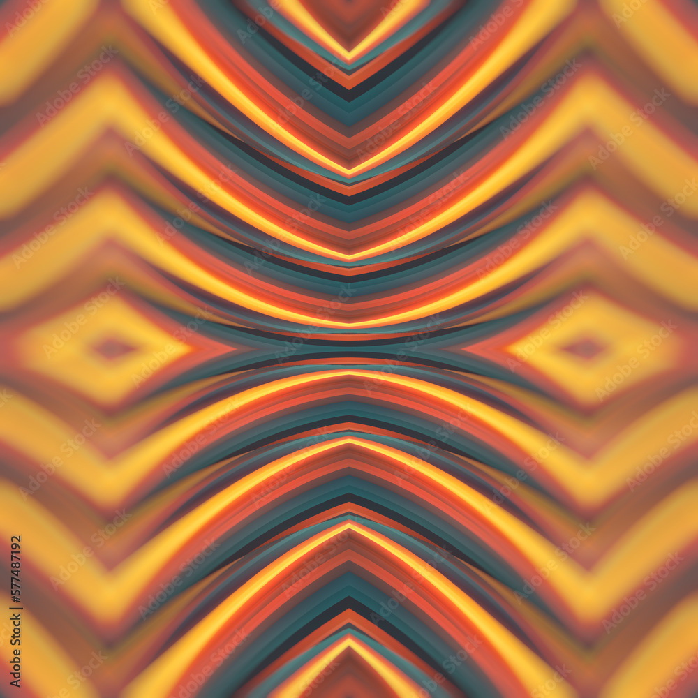 Poster Abstract wavy multi colored background of twisted geometric shapes. 3d rendering digital illustration
