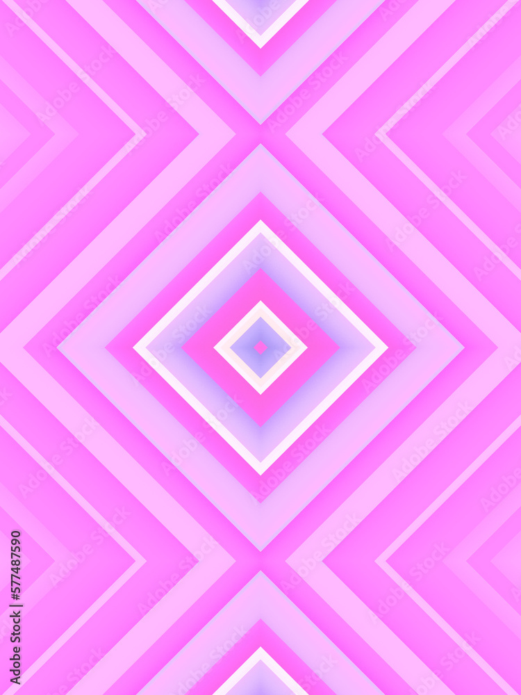 Fototapete Abstract shiny symmetrical pattern in pink. Geometric art background. 3d rendering digital illustration