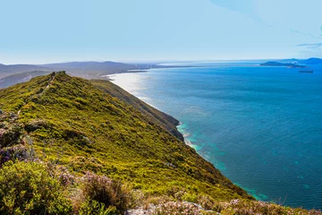 Zelfklevend Fotobehang Bald Head walking trail. Taken on a summers day with strong blues and greens.  A mountainous landscape with ocean views. Albany, Western Australia. © Sam Jeffs