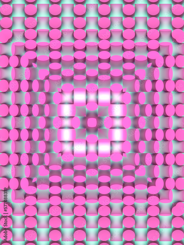 Poster Digital background of many cylinders with a trendy neon color gradient. Abstract pattern. 3d rendering illustration