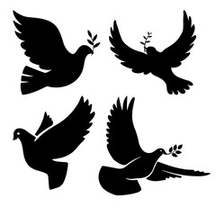 silhouette of two doves of peace with a branch