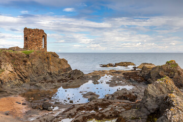 Ancient ruins of Lady Janet Anstruther's Tower near village of Elie, Fife, Scotland. The tower was...