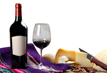 wine red bottle with cheese