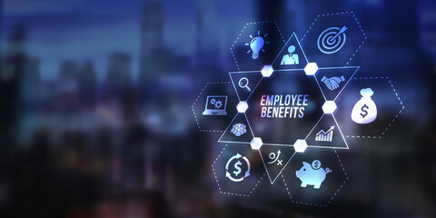 Internet, business, Technology and network concept. Shows the inscription: EMPLOYEE BENEFITS. 3d illustration.