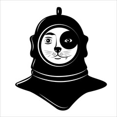 Portrait of a diver's cat on a white background. 