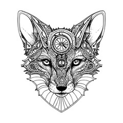 steampunk fox drawing showcases a sleek and cunning mechanical creature with brass fittings, clockwork components and a hint of mischief in its eyes