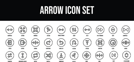 Thin line icons Perfect pixel arrow icon set