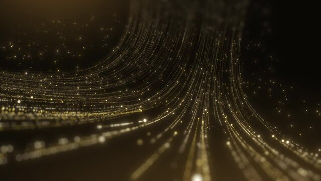 Gold lights rays stage scene for award winning event, abstract particle glitter