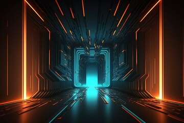 3d rendering neon light abstract ultraviolet background, dynamic glowing lines forming tunnel laser rays fashion background scene. Generative ai. - obrazy, fototapety, plakaty