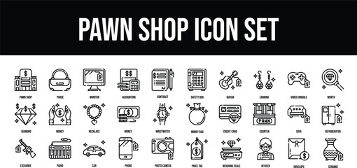 Thin line icons Perfect pixel Pawn Shop icons
