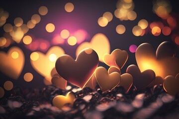 Shiny hearts bokeh light Valentines day background. Generative ai - obrazy, fototapety, plakaty