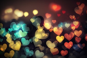 Shiny hearts bokeh light Valentines day background. multicolor. Generative ai