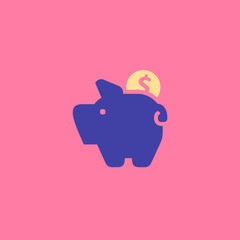 piggy bank, icon with dollar sign currency symbol, made in flat syle