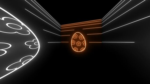  orange white black simple groovy neon lines lights drawing happy easter eggs decoration animation retro style vintage black background 60s 70s hipster concept rotation