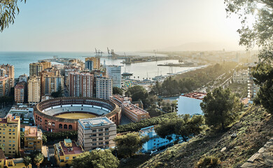 Obraz premium Panoramic view of the city of Malaga, Spain day of calima
