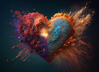 Love bombing icon. Heart explosion.. Concept of like button and social media. Generative AI.  - obrazy, fototapety, plakaty