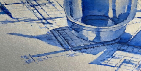 Watercolor blueprint. Digital painting. Concept art. 2d illustration.