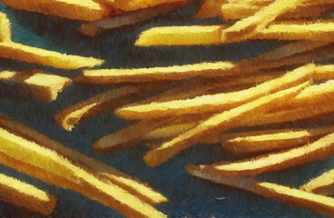 Fast food fries. Digital watercolor painting. Concept art. 2d illustration.