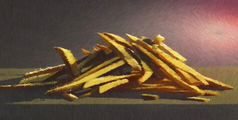 Fast food fries. Digital watercolor painting. Concept art. 2d illustration.