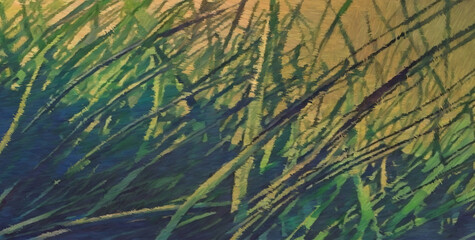 Green grass. Digital watercolor painting. Concept art. 2d illustration.