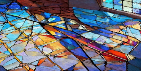 Colorful glass. Digital painting with long brush strokes. 2d illustration.