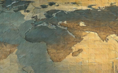 World map. Digital painting with long brush strokes. 2d illustration.