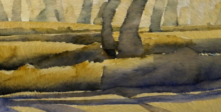 Blocky landscape. Digital painting with long brush strokes. 2d illustration.