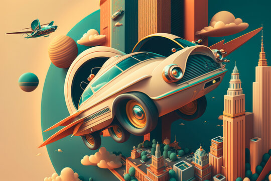 Flying Car Soaring Over The Cityscape With Stunning Architecture And Iconic Landmarks In The Background, Generative Ai