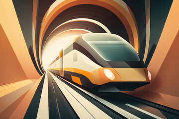 Futuristic Train Emerging from a Tunnel with Advanced Maglev Technology, generative ai