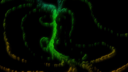 Obraz premium Moving electric pulses on black background. Motion. Abstract brain impulses with colorful lines on black background. Colorful electric pulses move in circular wave bends